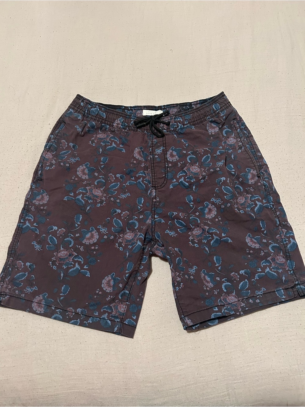 Michael Brandon Brown Floral Swim Shorts with Teal Accents